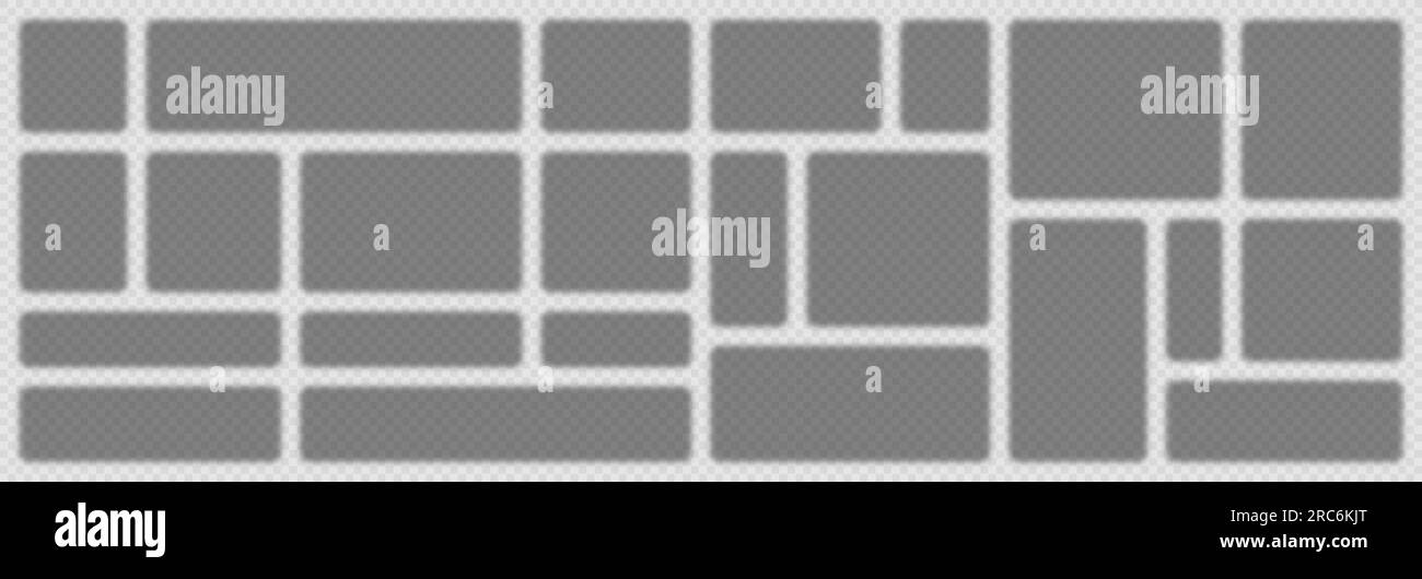 Collection of realistic rectangular shadows. Transparent square page dividers. Design elements. Frame, border template. Vector illustration Stock Vector