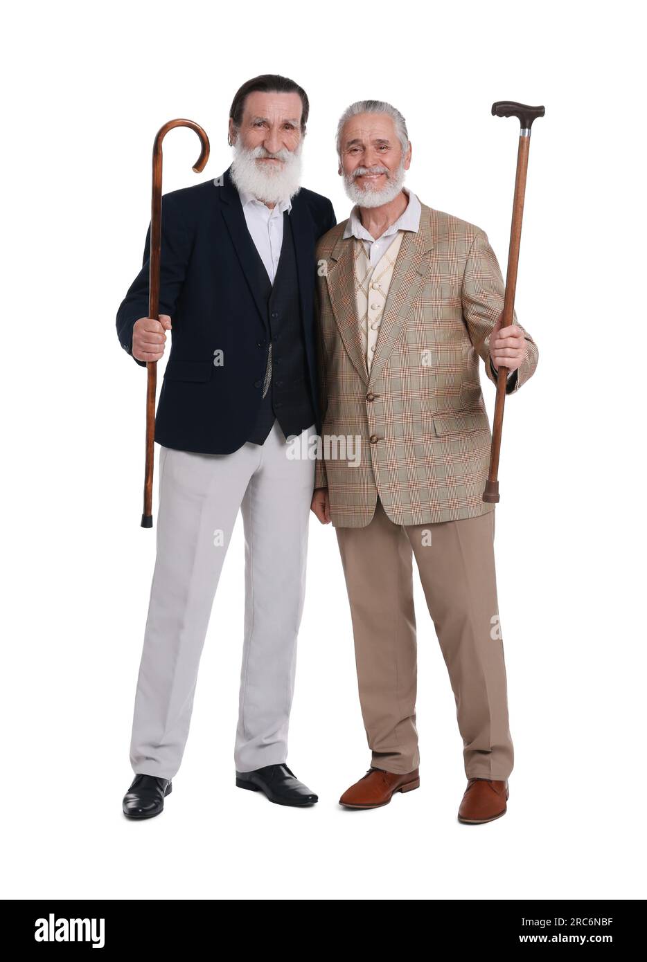 Senior men with walking canes on white background Stock Photo