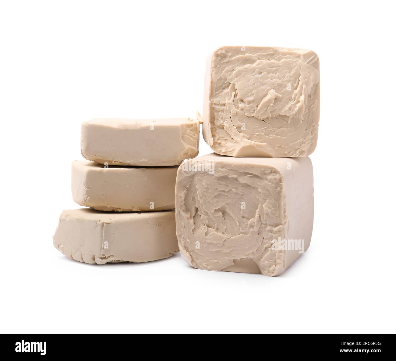 Blocks of compressed yeast isolated on white Stock Photo