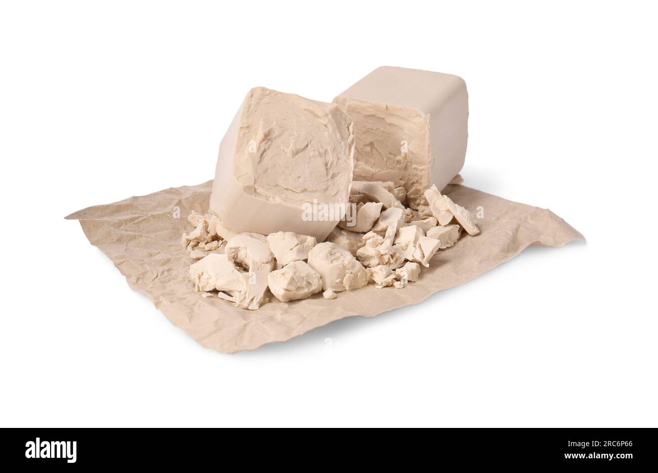 Pieces of compressed yeast isolated on white Stock Photo Alamy