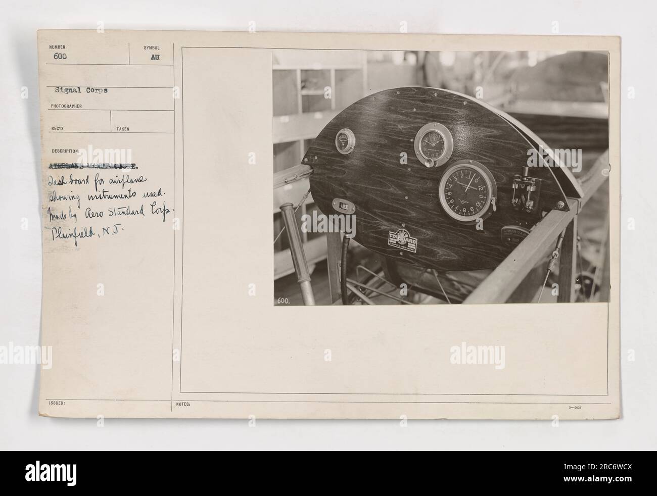 Dash board for airplane showing instruments used. Made by Aero Standard