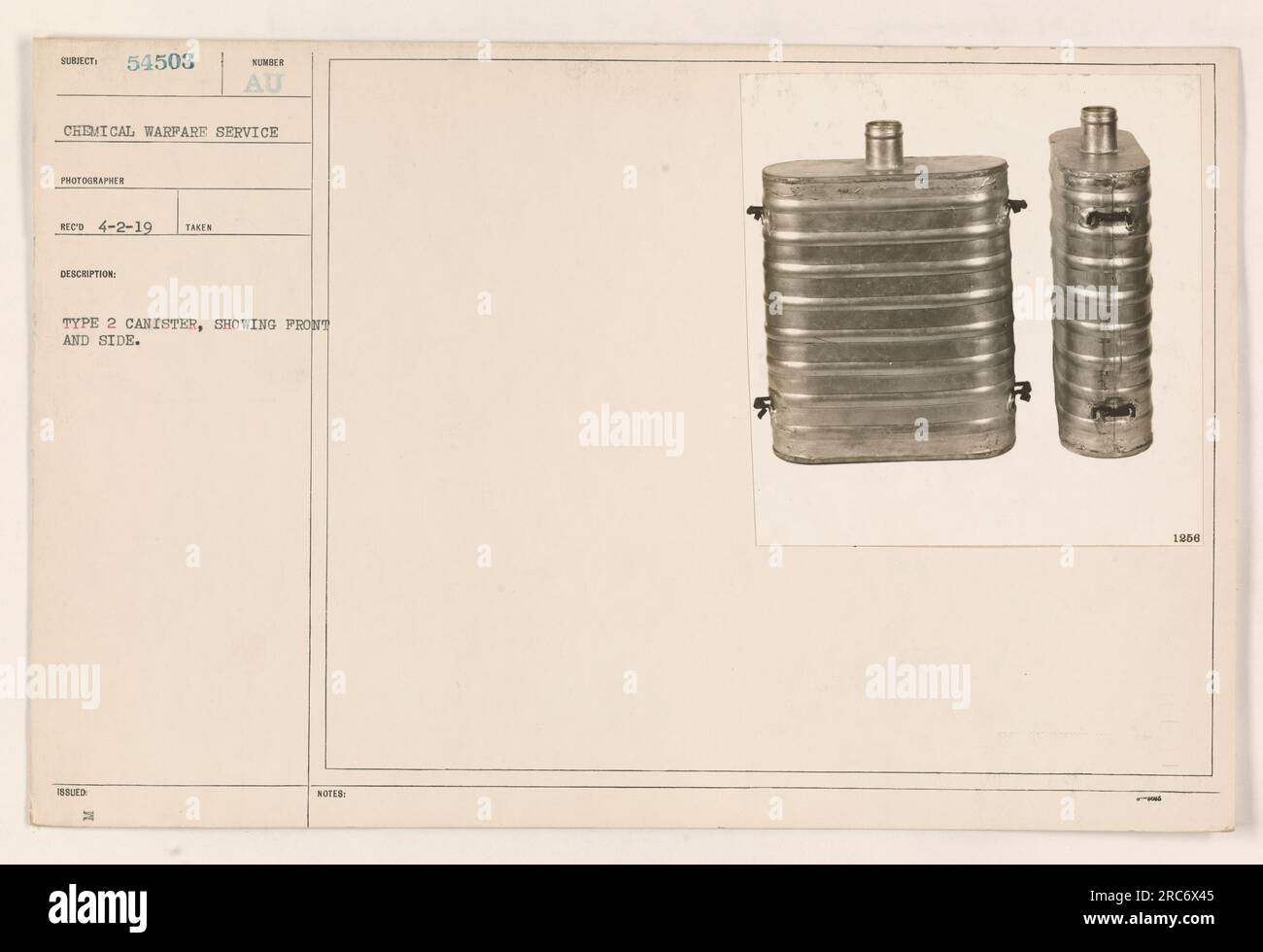 Type 2 canister, pictured from the front and side. This particular