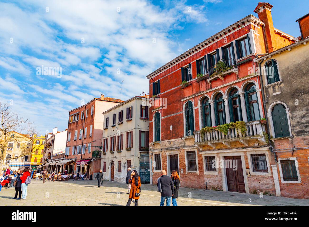 Venice, Italy - April 2, 2022: Campo Santa Margherita is a city square in the sestiere of Dorsoduro of Venice, Veneto, Italy. Stock Photo