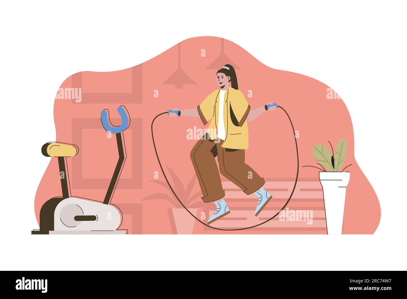 Active sport concept. Woman jumping rope. Cardio workout in gym