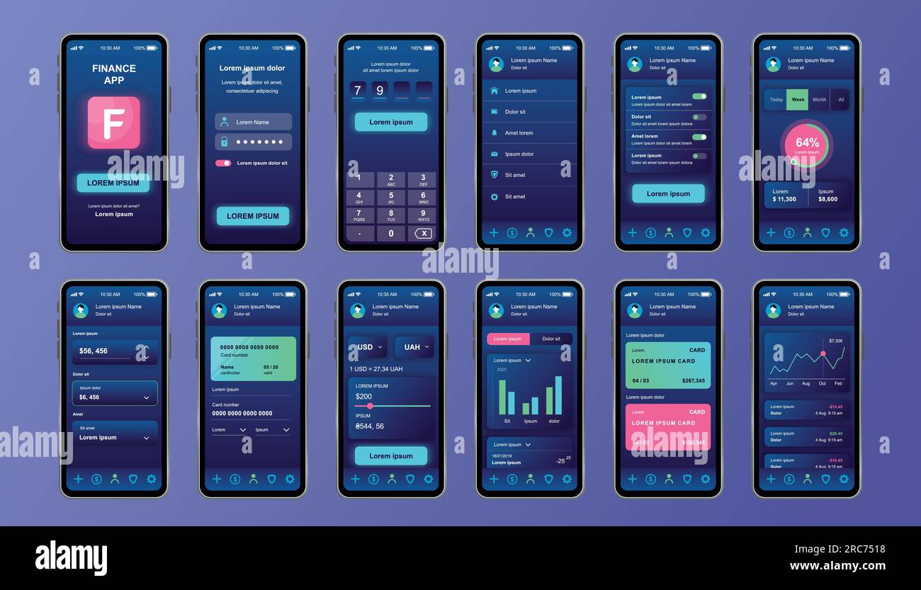 Finance services unique design kit for mobile app. Online banking