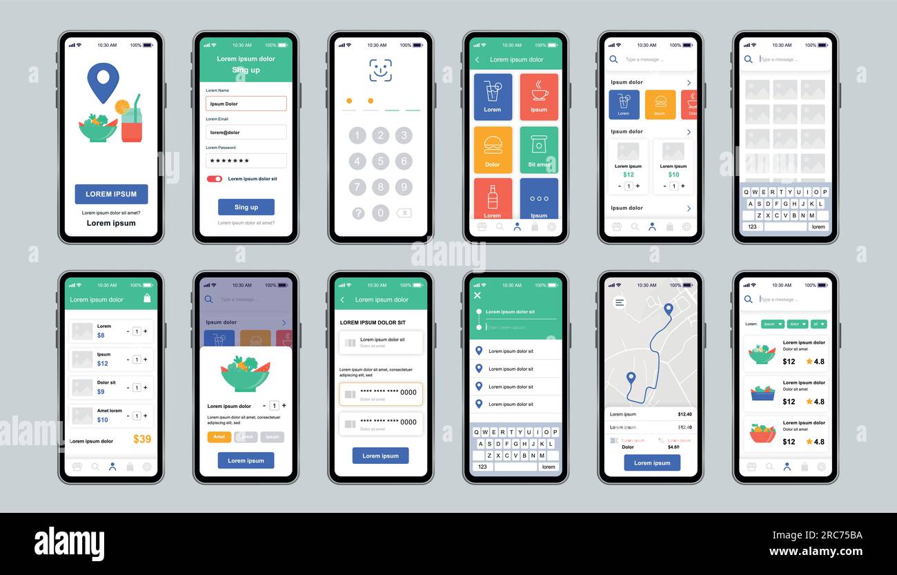Delivery food unique design kit for mobile app. Online fast food order