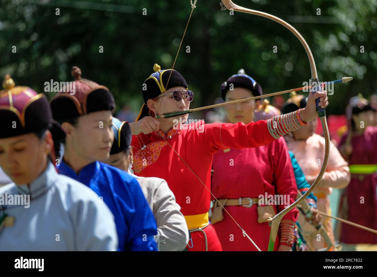 Ulaanbaatar, Mongolia - July 12, 2023: Archer women at the Nadaam ...