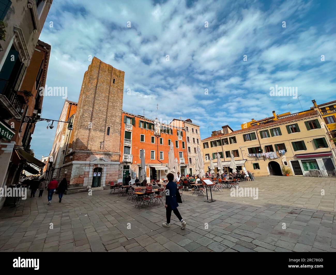 Venice, Italy - April 2, 2022: Campo Santa Margherita is a city square in the sestiere of Dorsoduro of Venice, Veneto, Italy. Stock Photo