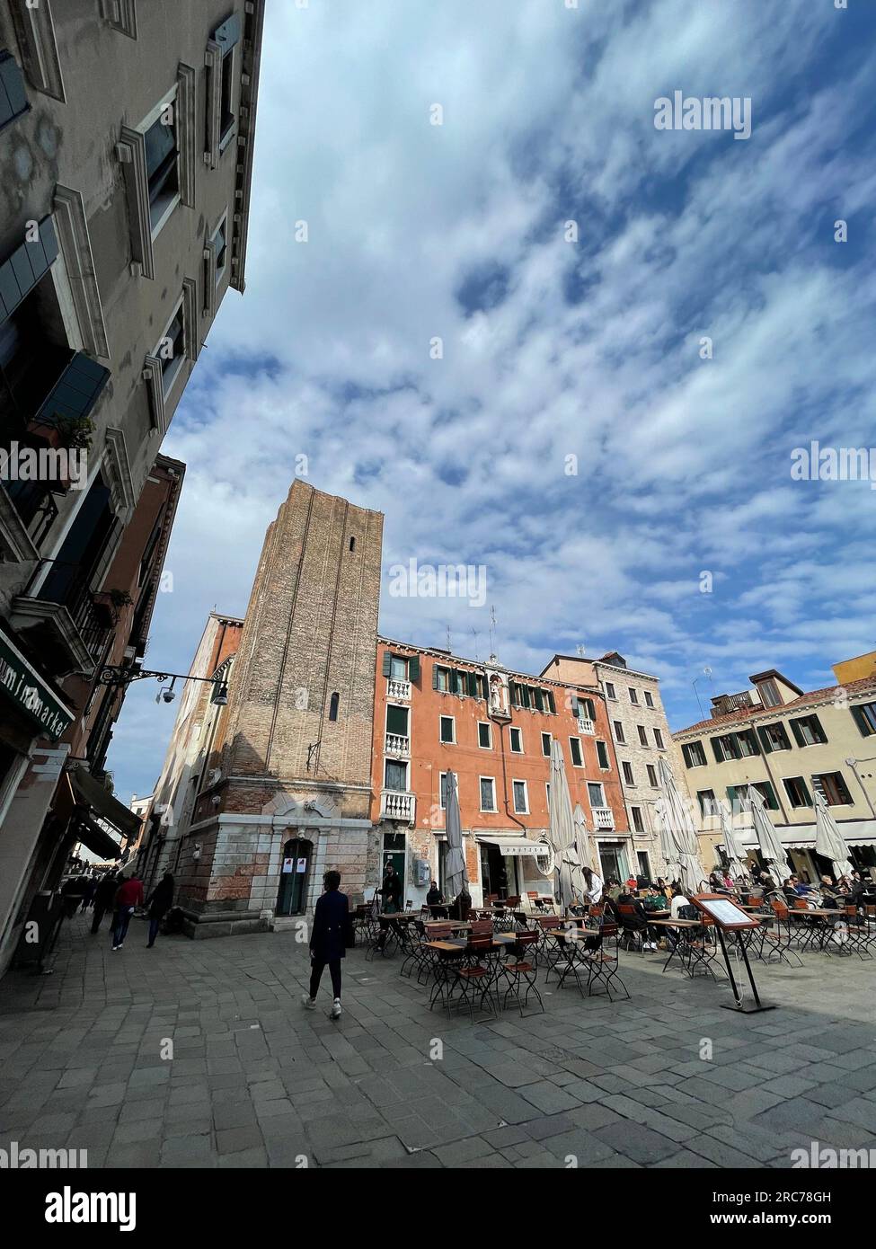 Venice, Italy - April 2, 2022: Campo Santa Margherita is a city square in the sestiere of Dorsoduro of Venice, Veneto, Italy. Stock Photo