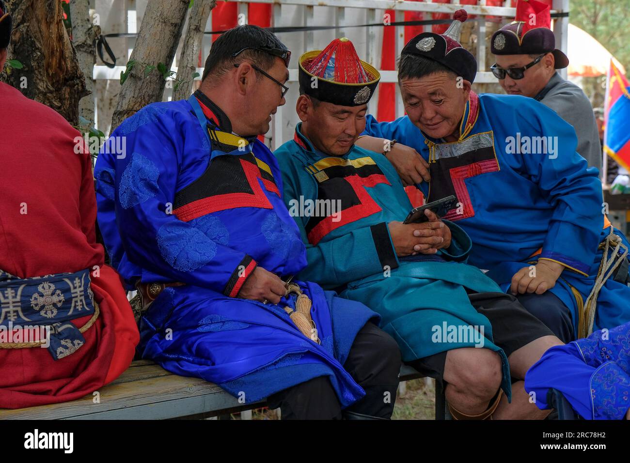 Ulaanbaatar, Mongolia July 12, 2023 Archers resting at the Nadaam