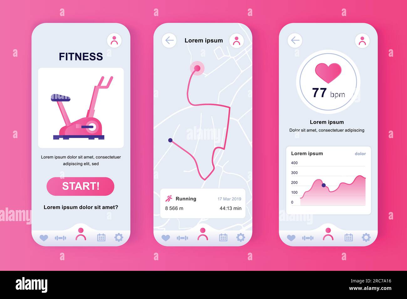Fitness workout unique neomorphic pink design kit for mobile app