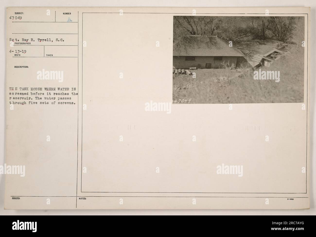 Tank house screening process for water before reaching the reservoir