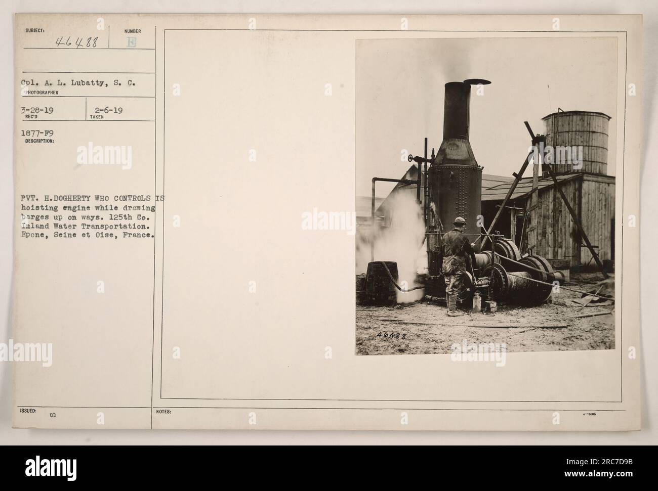 Pvt. H. Dogherty Operating A Hoisting Engine To Draw Barges Onto The ...