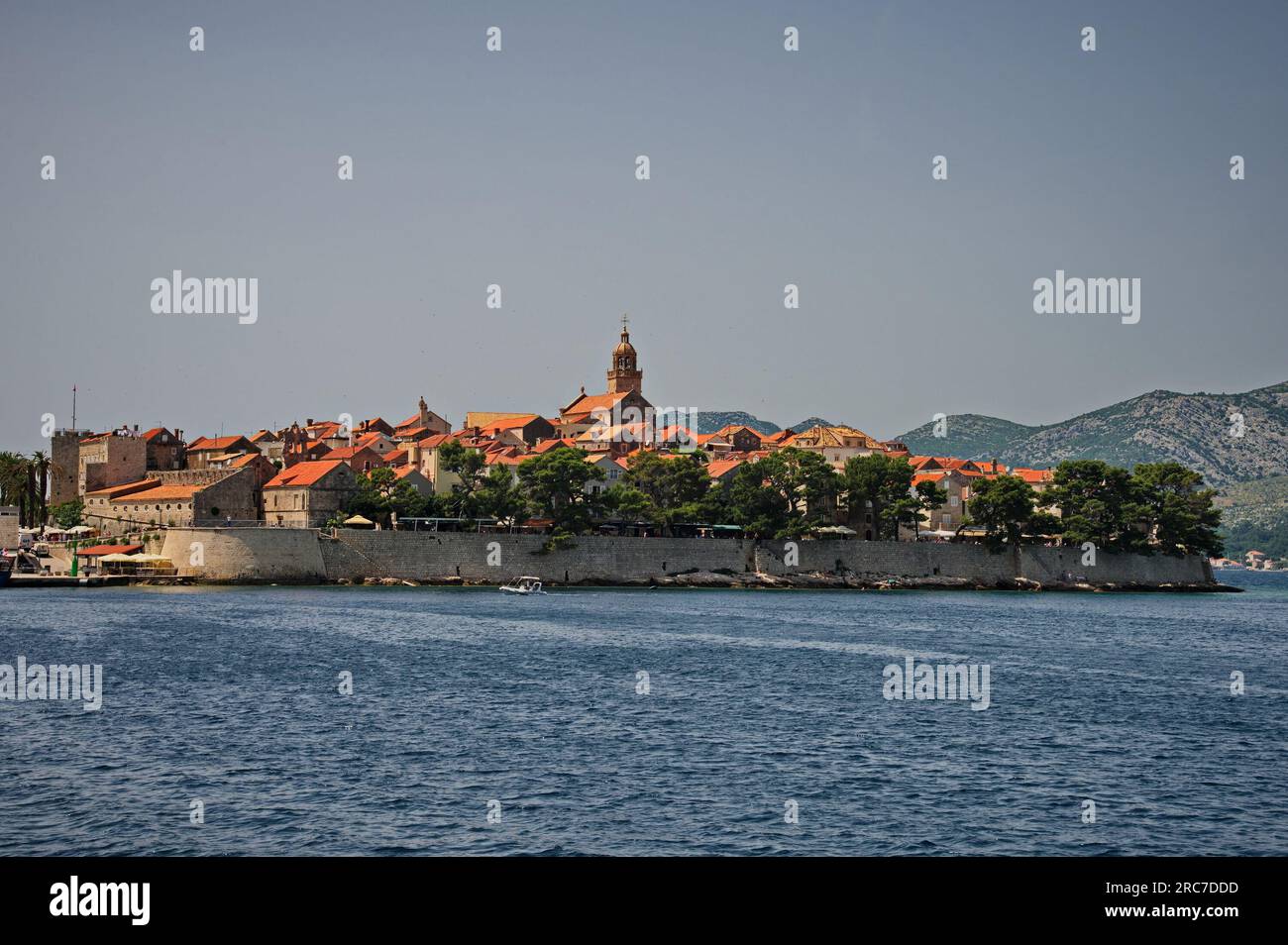 Scenic view of Korcula town on Adriatic sea, Croatia Stock Photo