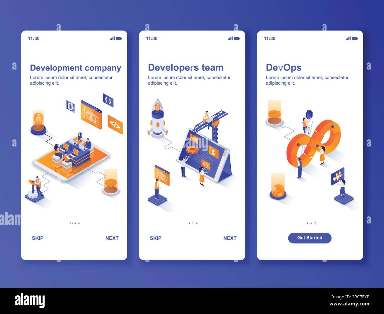 Development company isometric GUI design kit. Developers team