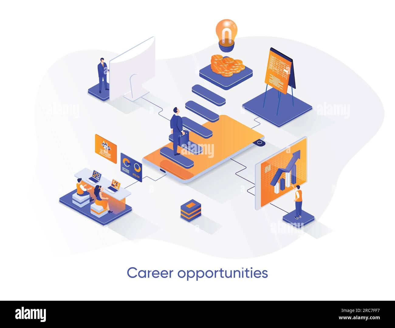 Career opportunities isometric web banner. Career growth and skills
