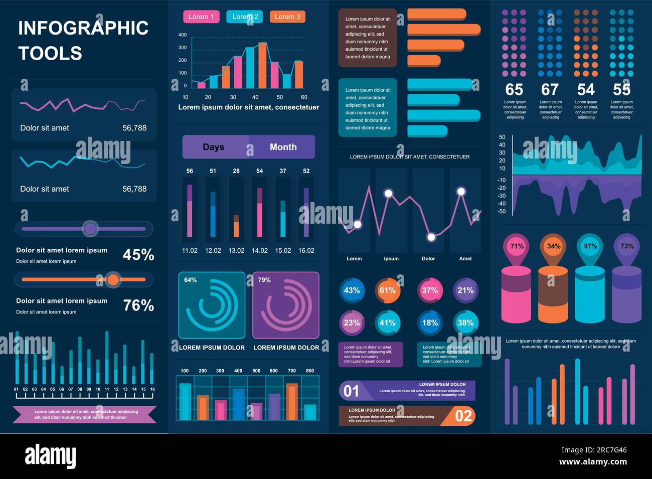 Bundle Infographic Ui Ux Kit Elements Different Charts Diagrams