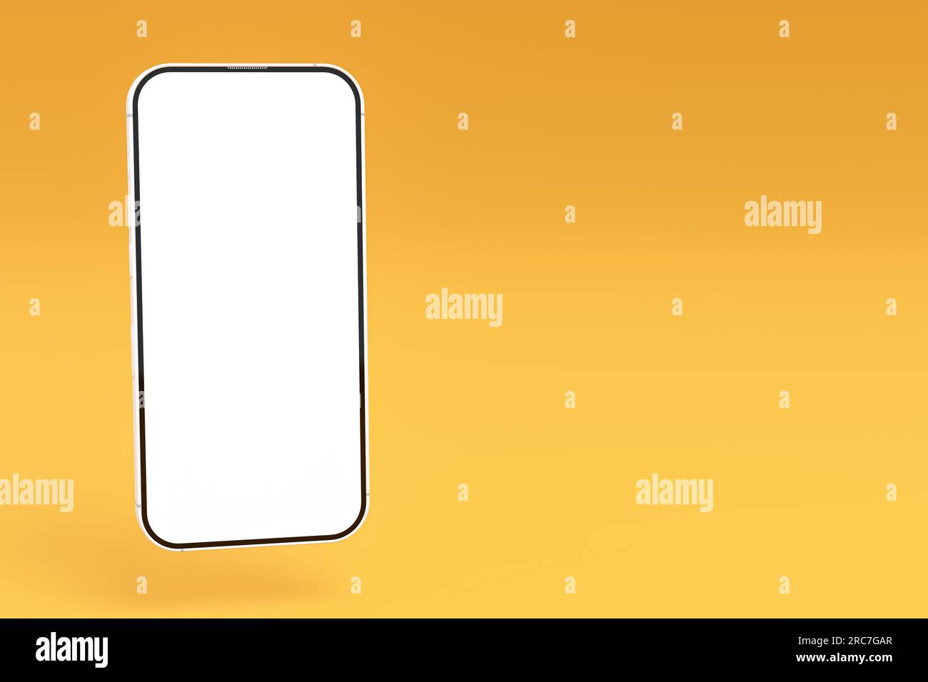 Mockup cellphone with blank white screen on bright yellow background ...