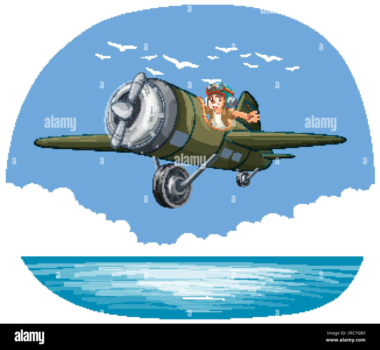 Pilot flying plane over the sea illustration Stock Vector Image & Art ...