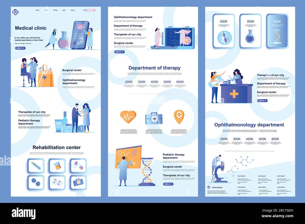 Medical clinic flat landing page. Medical rehabilitation center, modern