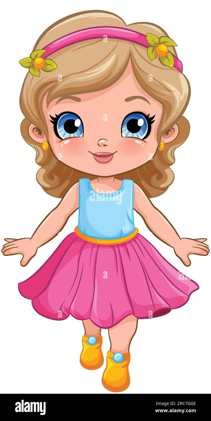 Cute Girl in Beautiful Dress Vector illustration Stock Vector Image ...
