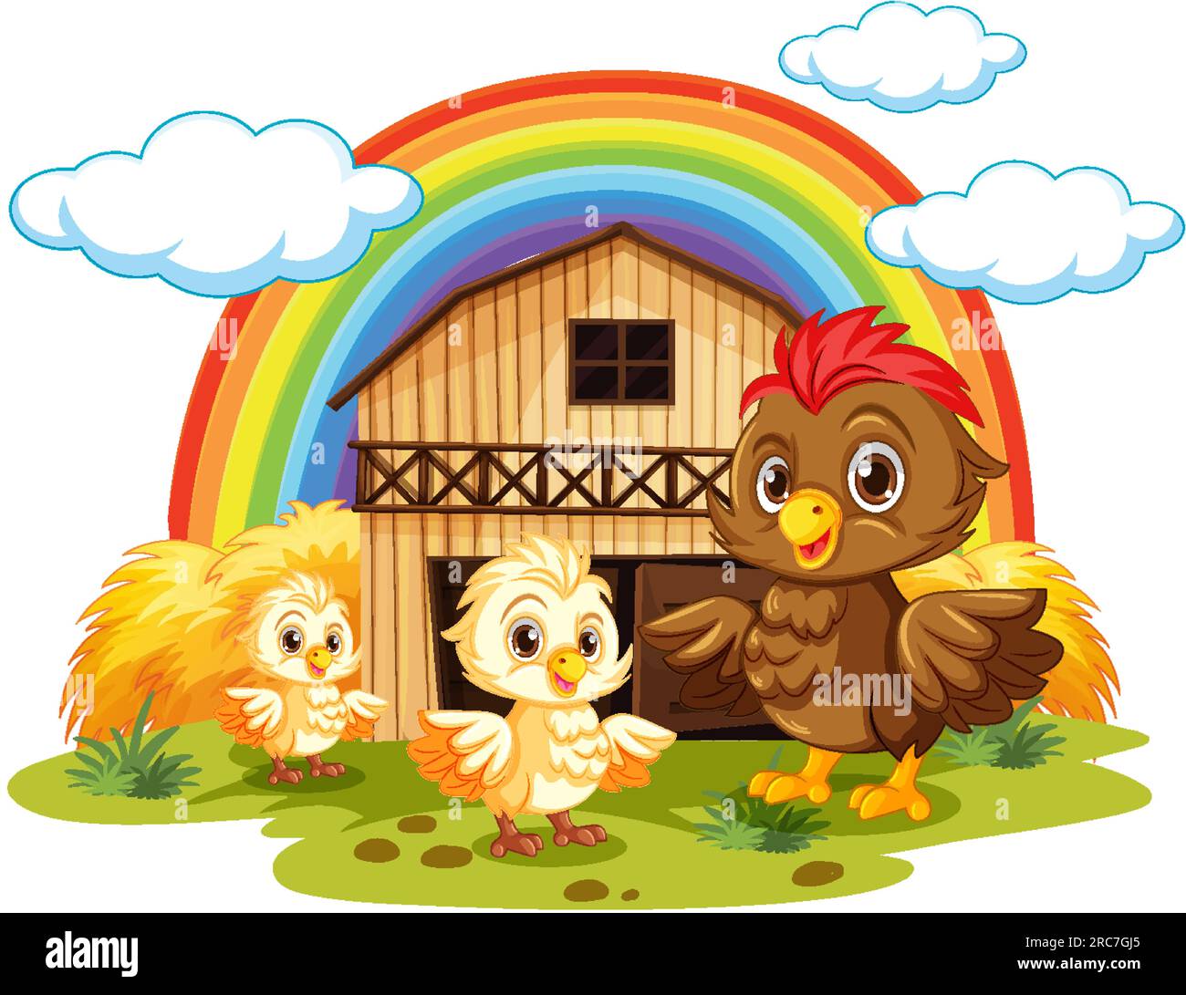 Mother Chicken with Baby Chick in Cartoon Style illustration Stock Vector