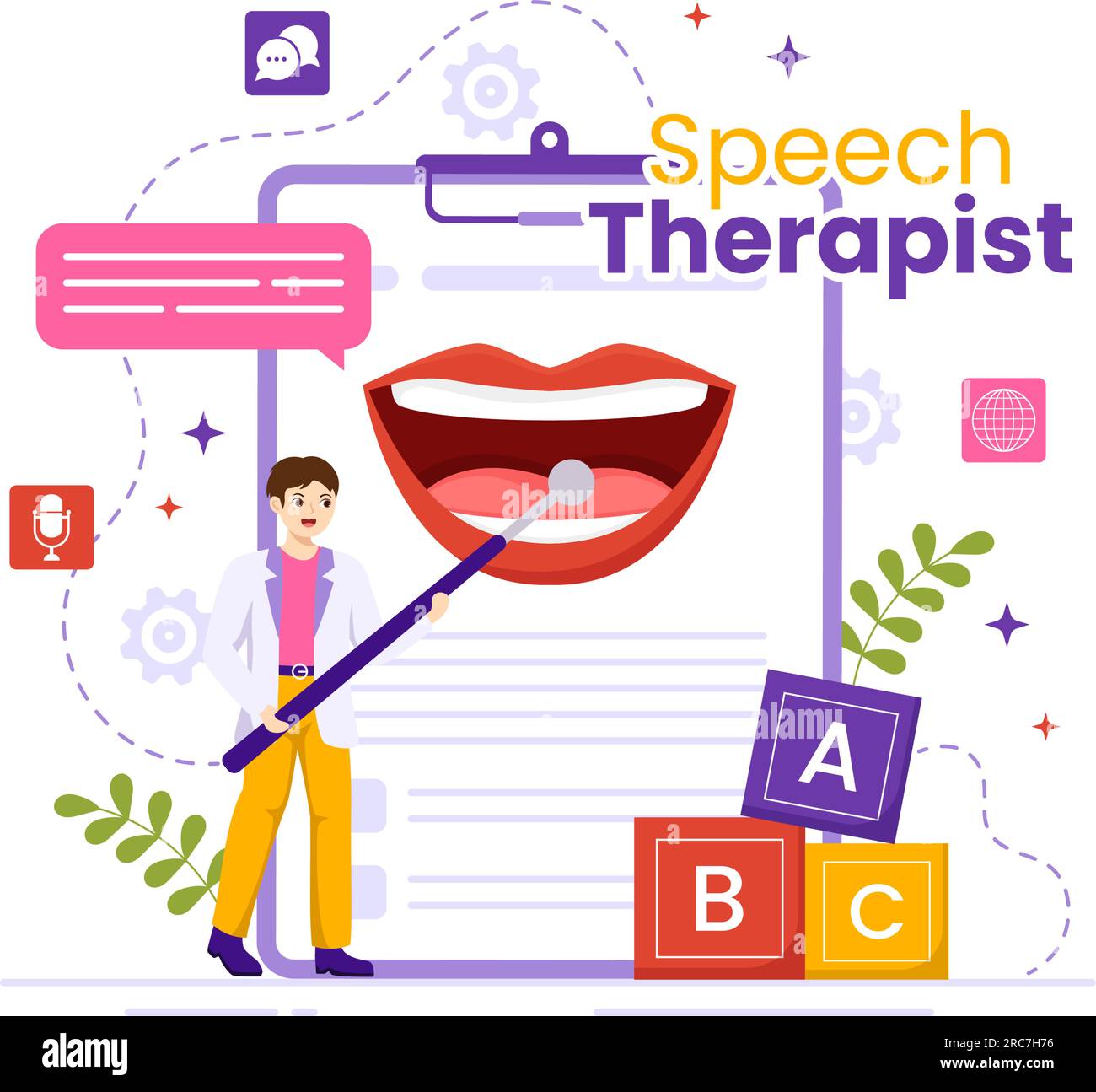 Speech Therapist Vector Illustration with People Training Basic