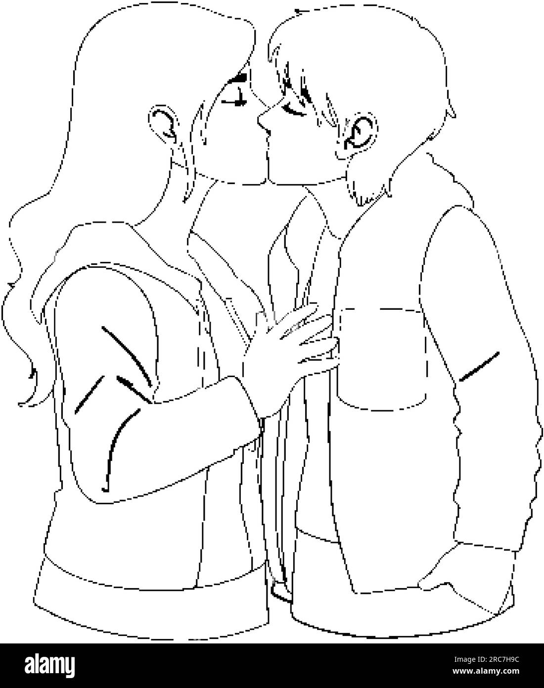 Anime drawing of a kissing couple
