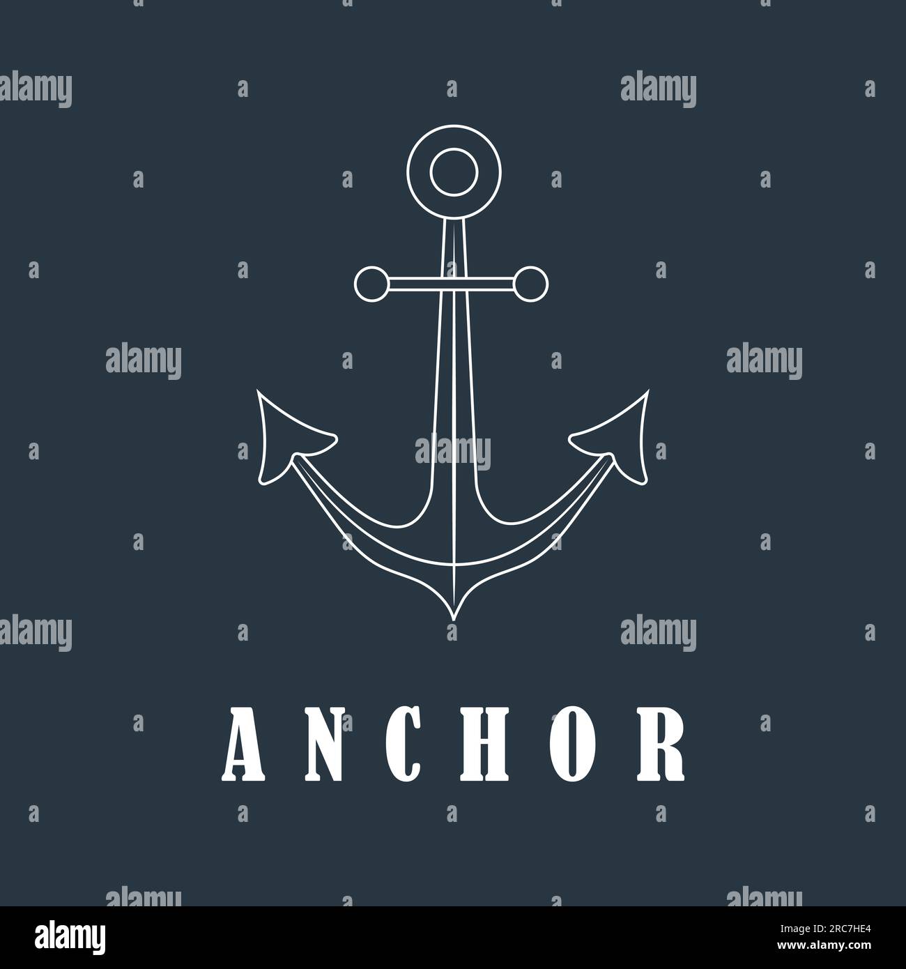 Anchor icon isolated on dark background. Marine logo. Outline vector illustration in flat style Stock Vector