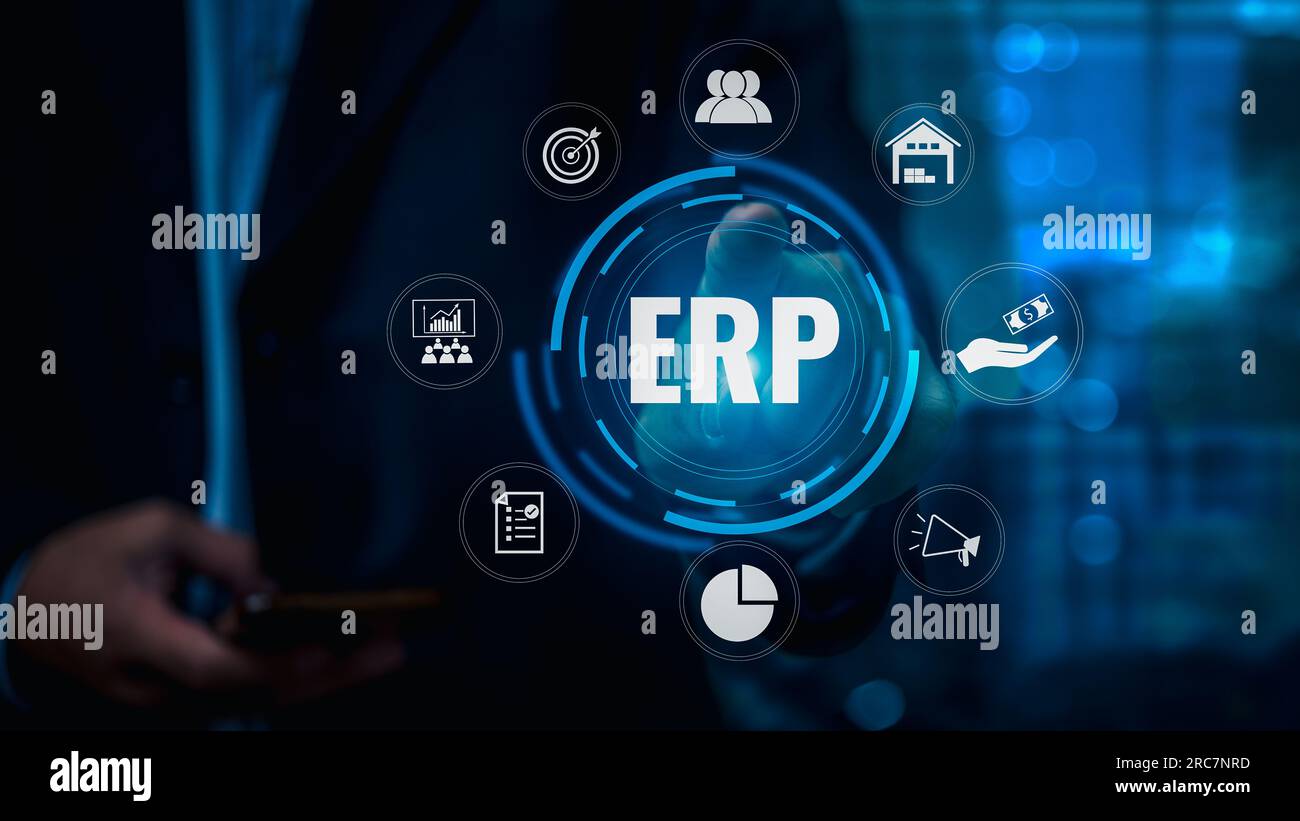 Hand touch icon ERP Enterprise Resource Planning system cloud ...
