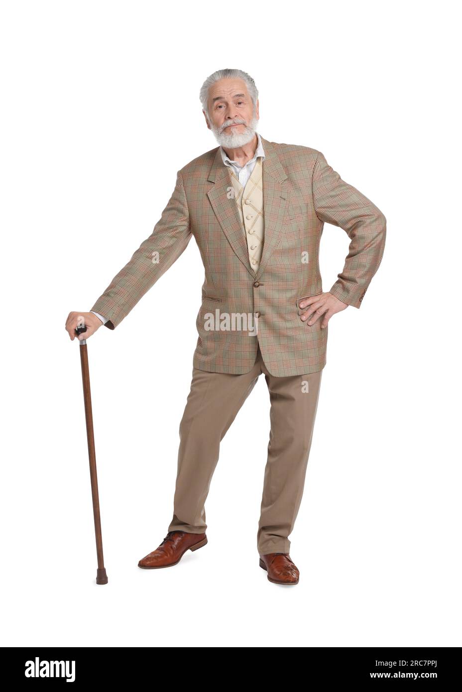 Senior man with walking cane on white background Stock Photo - Alamy