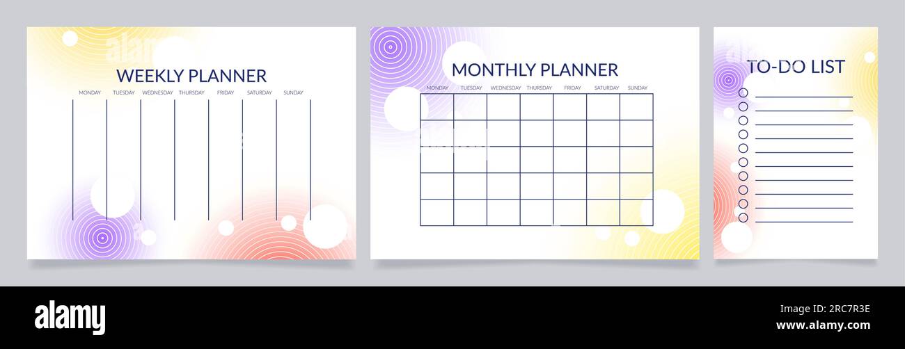 Life planner worksheet design template set Stock Vector