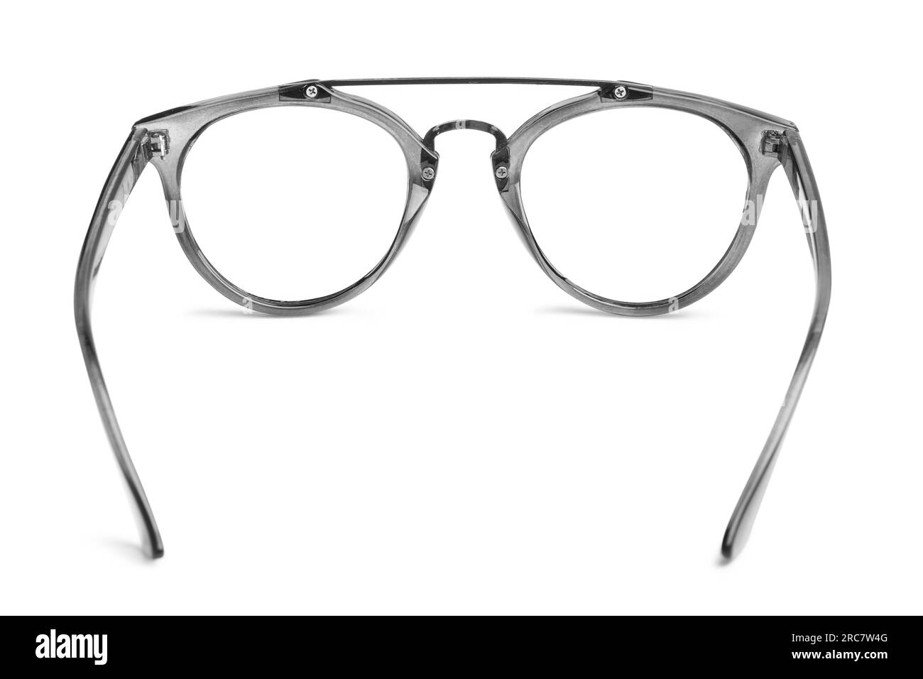 Stylish glasses with grey frame isolated on white Stock Photo Alamy