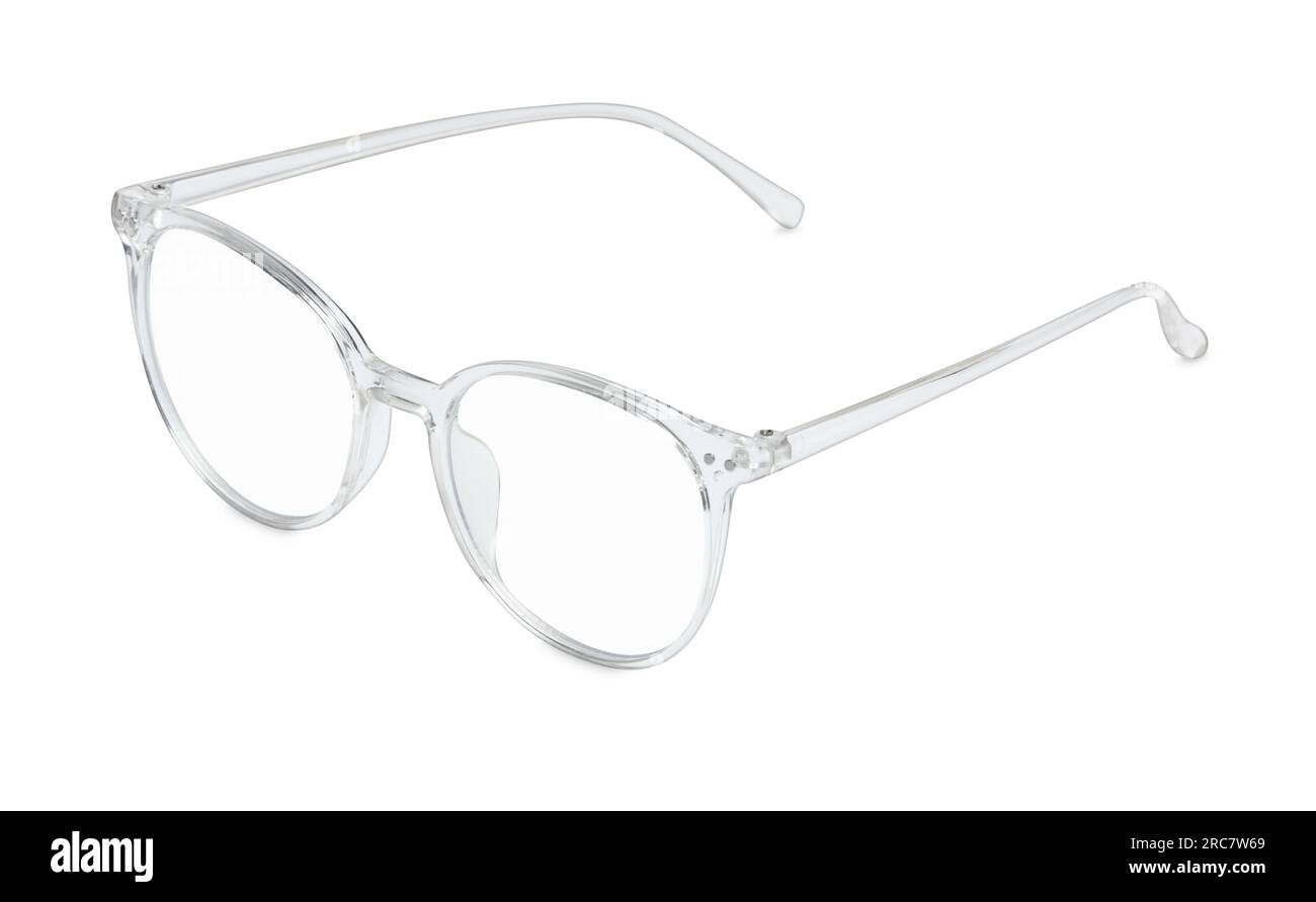 Stylish glasses with transparent frame isolated on white Stock Photo