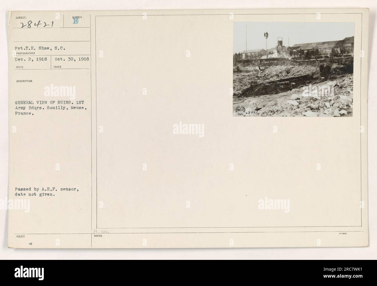 General view of the ruins at 1st Army Headquarters in Souilly, Meuse