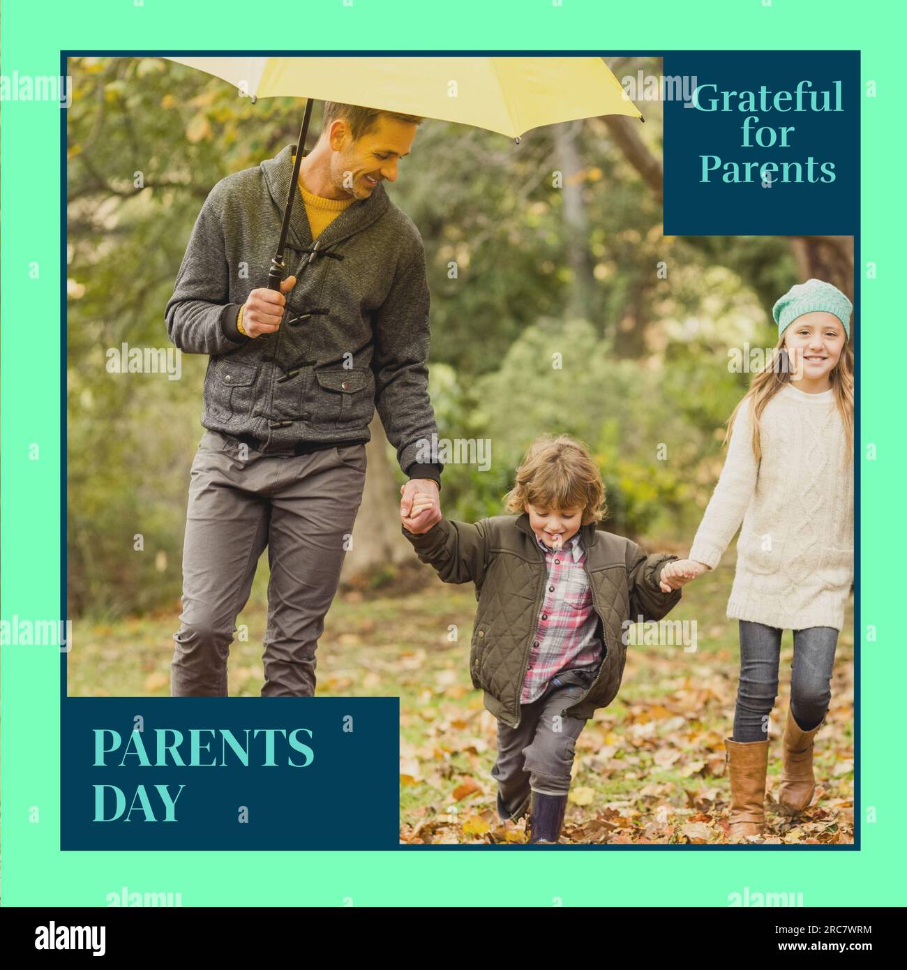 Grateful for parents, parents day text and happy caucasian father and ...