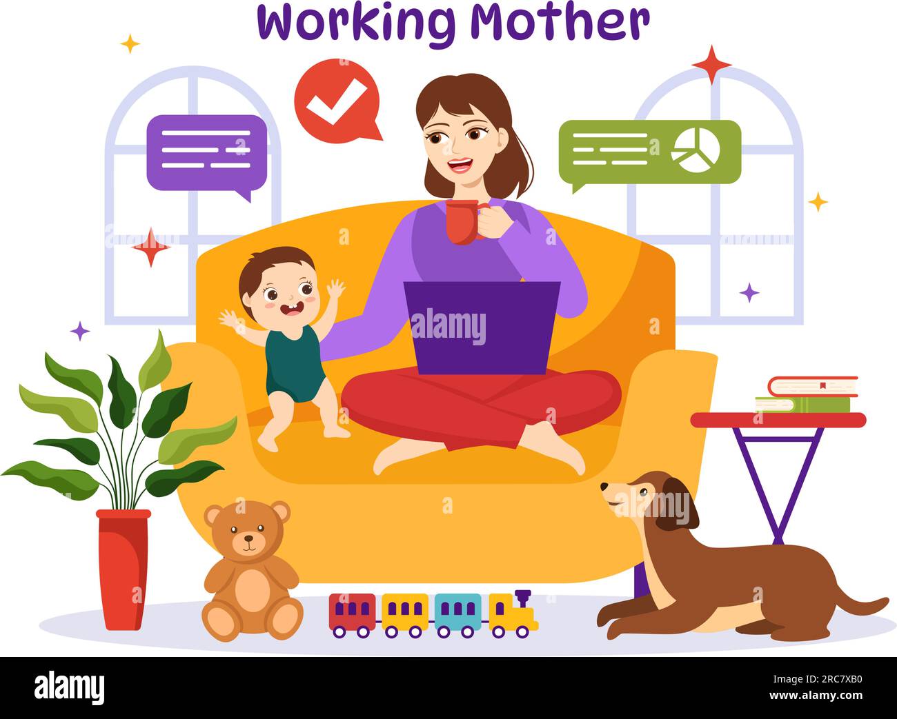 Working Mother Vector Illustration with Mothers who does Work and Takes