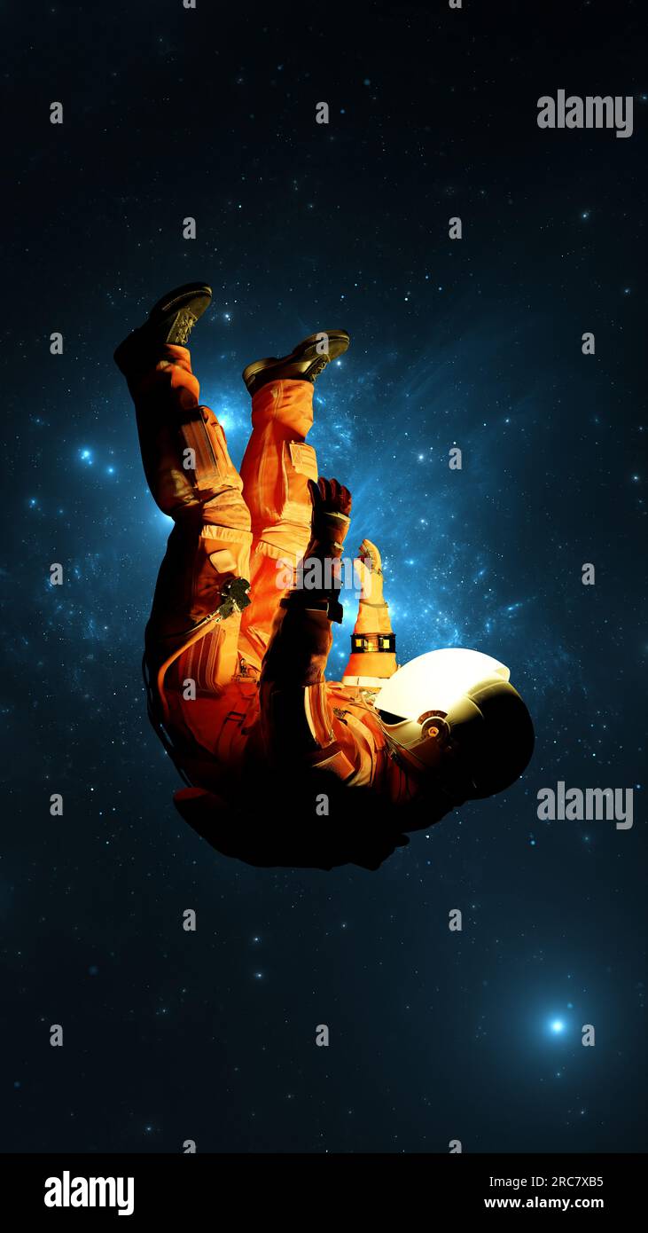Spaceman Falling Through Space Astronaut falls earth space galaxy hi-res stock photography and images ...