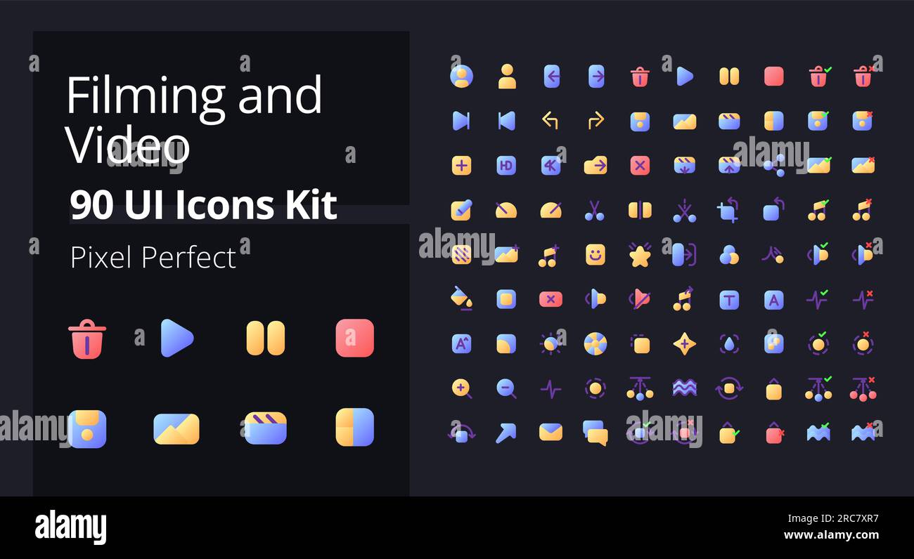 Video production flat gradient fill ui icons for dark mode Stock Vector