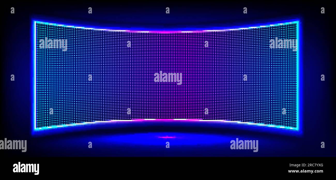 Realistic concave LED screen on wall or stage. Vector illustration of