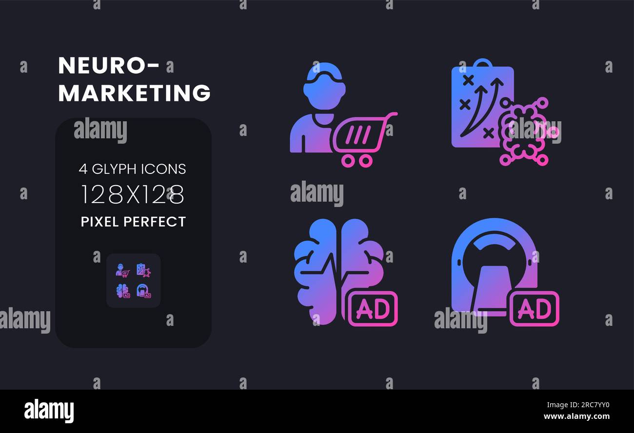 Neuro marketing purple solid gradient desktop icons Stock Vector