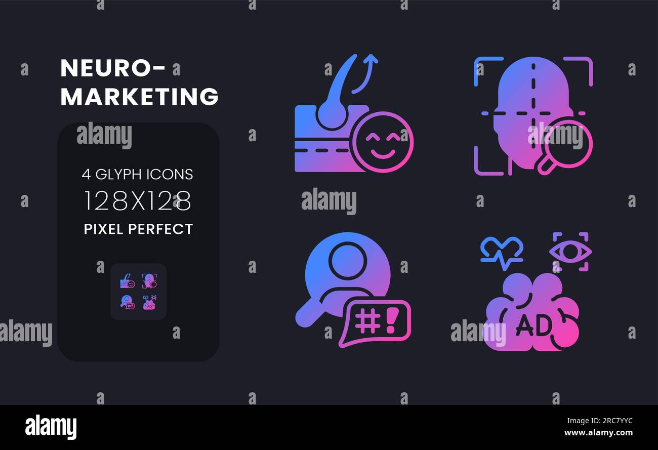 Neuromarketing purple solid gradient desktop icons Stock Vector