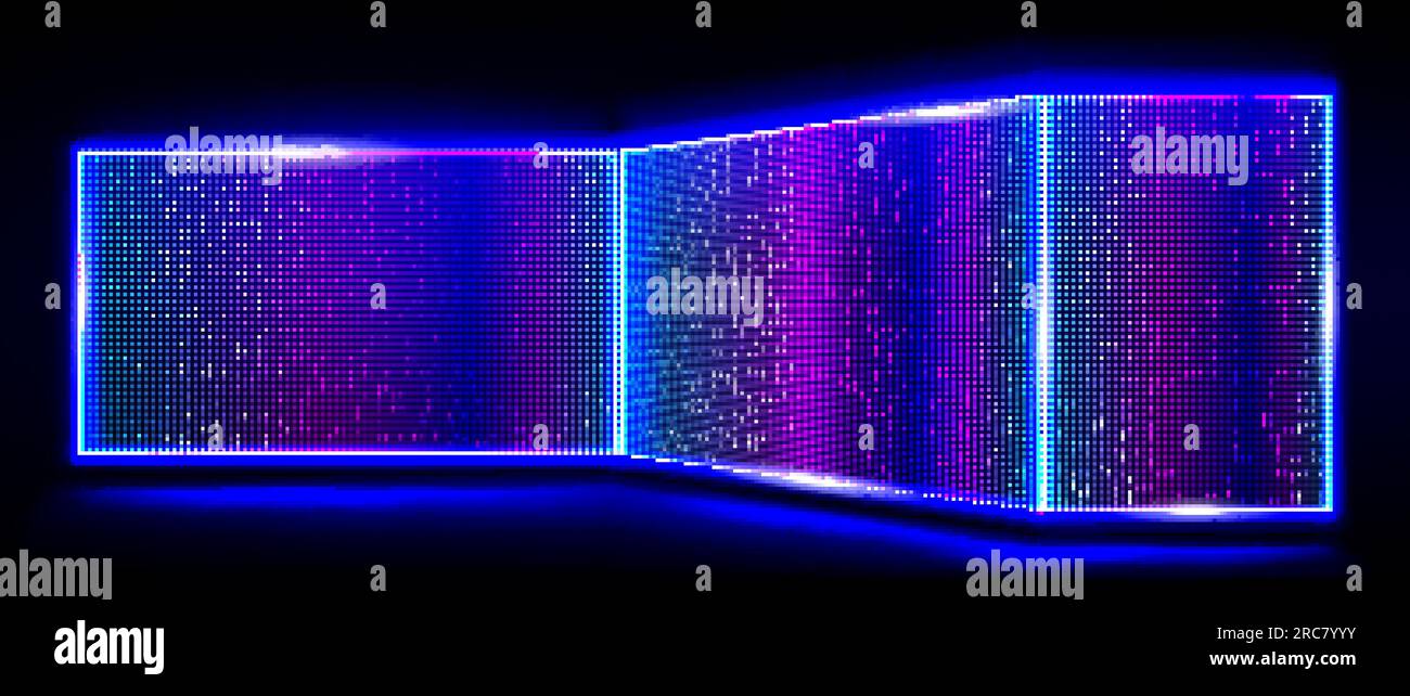 Led light screen concert or show background. Board wall stage with monitor glow tv pixel texture pattern. Digital television technology lcd projection Stock Vector