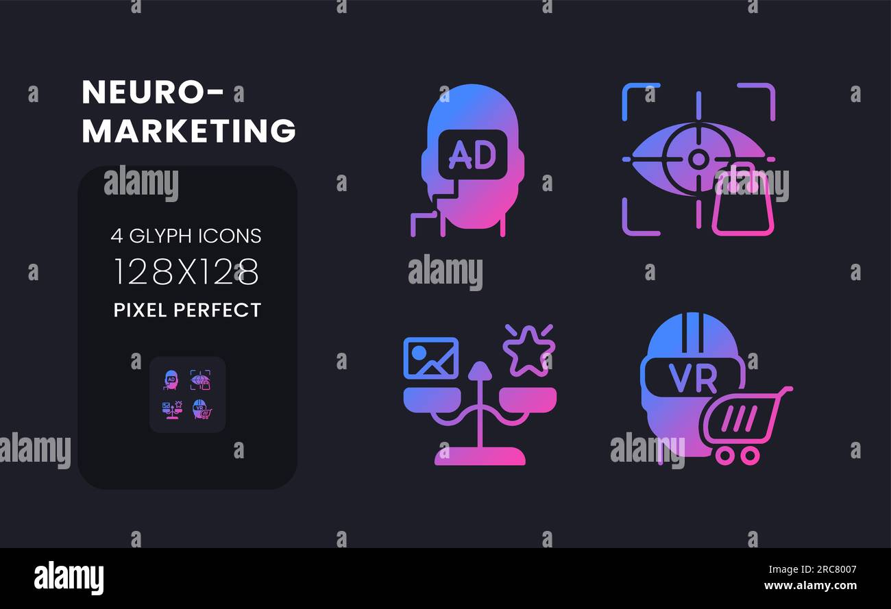 Neuromarketing purple solid gradient desktop icons Stock Vector