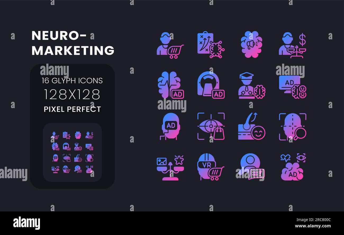 Neuromarketing purple solid gradient desktop icons Stock Vector