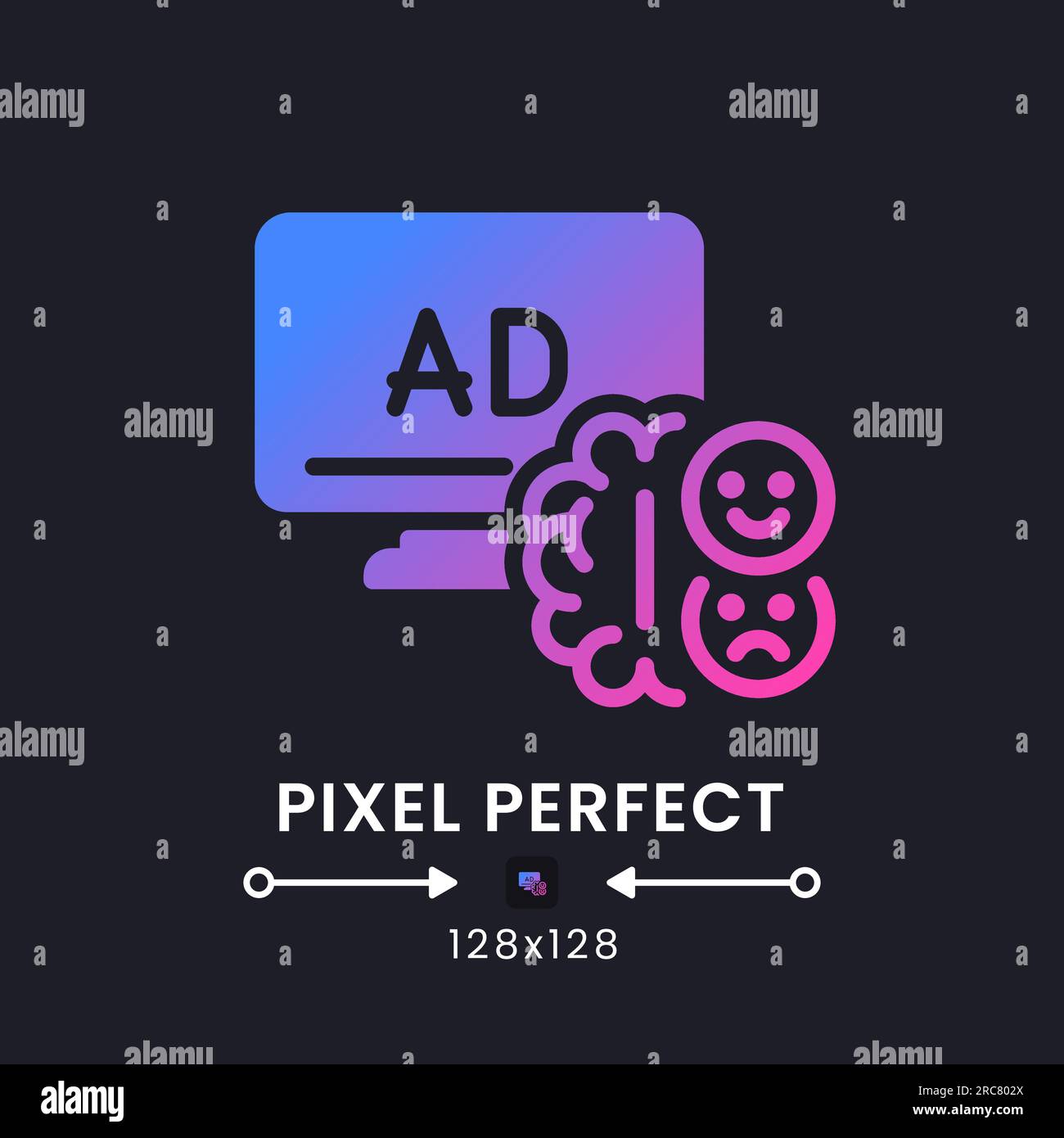 Neural engagement purple solid gradient desktop icon on black Stock Vector