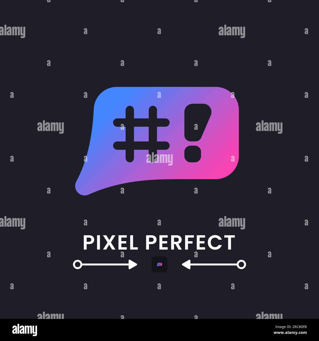 Speech bubble with symbols purple solid gradient desktop icon on black Stock Vector