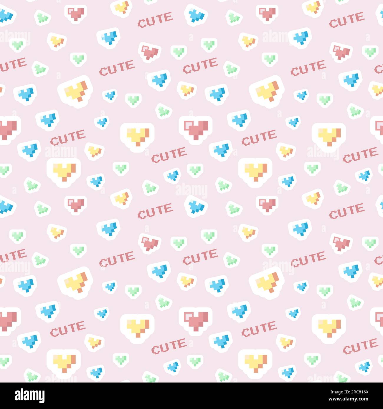 Cute vector hearts pattern in pixel art style Stock Vector Image & Art
