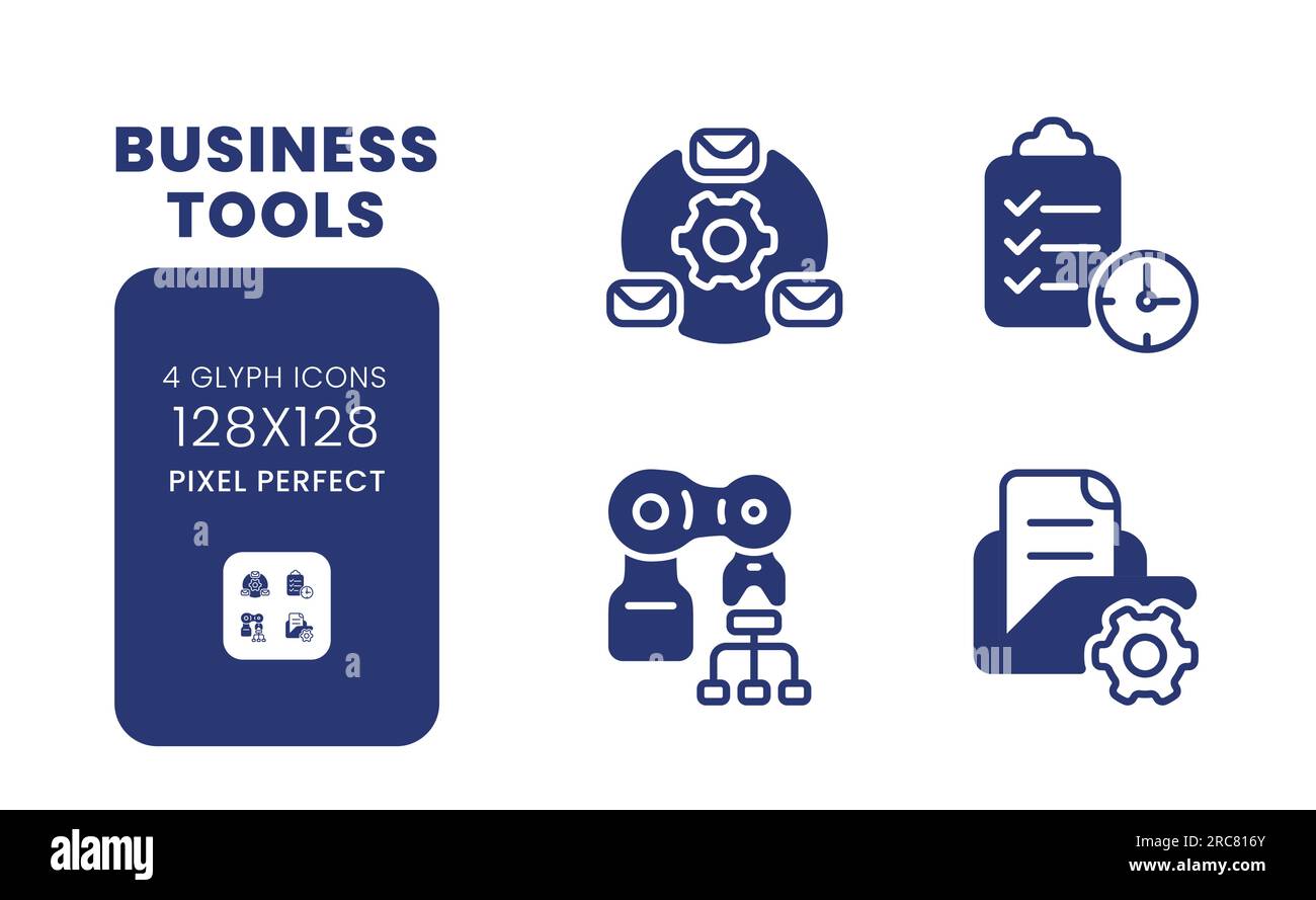 Business tools black solid desktop icons pack Stock Vector