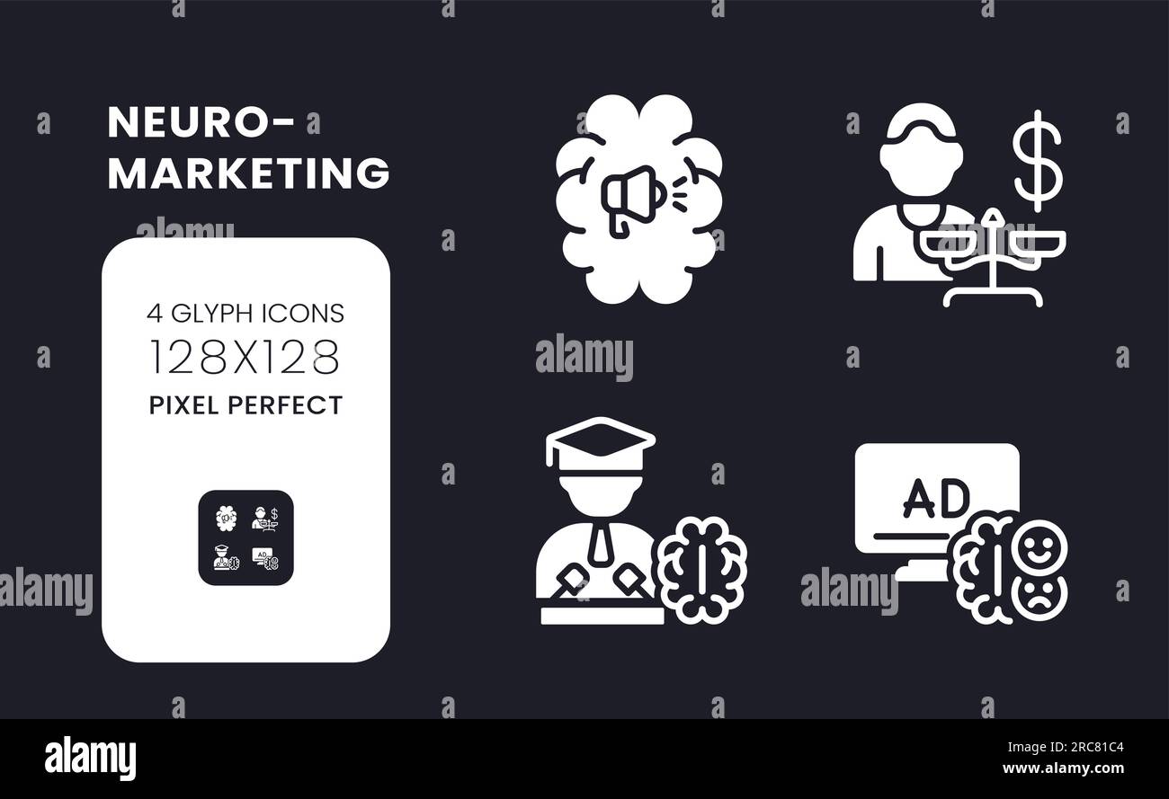 Neuromarketing white solid desktop icons set Stock Vector